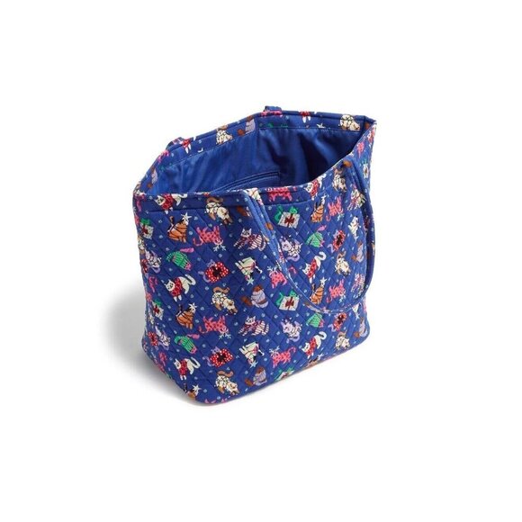 New Vera Bradley Christmas Catnip Cats Essential Grand Tote Large Bag Blue - Picture 2 of 3